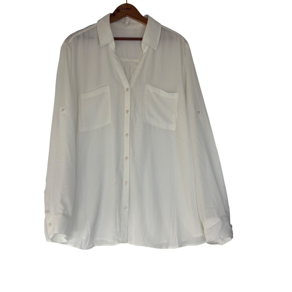 Maurices Womens XXL Ivory White Roll Tab Long Sleeve Button Down Blouse Top